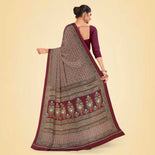 White and Brown Women's Premium Italian Silk Paisley Print Air India Uniform Sarees With Blouse Piece  White and Brown Women's Premium Italian Silk Paisley Print Air India Uniform Sarees With Blouse Piece