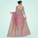 Orchid Pink Women's Premium Mulberry Silk Plain Gaala Border Air India Uniform Saree Orchid Pink Women's Premium Mulberry Silk Plain Gaala Border Air India Uniform Saree