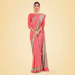 Orange and Pink Women's Premium Mulberry Silk Small Butty Hospital Uniform Saree Orange and Pink Women's Premium Mulberry Silk Small Butty Hospital Uniform Saree