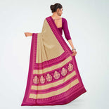 Beige and Maroon Women's Premium Italian Silk Small Butty Jewellery Showroom Uniform Saree Beige and Maroon Women's Premium Italian Silk Small Butty Jewellery Showroom Uniform Saree