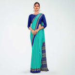 Bottle Green and Navy Blue Women's Premium Italian Silk Discipline Day Teachers Uniform Saree Bottle Green and Navy Blue Women's Premium Italian Silk Discipline Day Teachers Uniform Saree