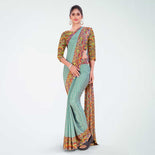 Taupe and Multi Color Women's Premium Silk Chiffon Eyecatchers School Teacher Uniform Saree Taupe and Multi Color Women's Premium Silk Chiffon Eyecatchers School Teacher Uniform Saree