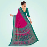 Blue and Navy Blue Women's Premium Italian Silk Plain Gaala Border Anganwadi Uniform Saree Blue and Navy Blue Women's Premium Italian Silk Plain Gaala Border Anganwadi Uniform Saree