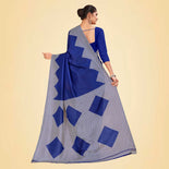 Navy Blue Women's Premium Mulberry Silk Plain Gaala Border Housekeeping Uniform Saree Navy Blue Women's Premium Mulberry Silk Plain Gaala Border Housekeeping Uniform Saree