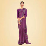 Purple Women's Premium Silk Chiffon Ikat Print Annual Function Uniform Saree Purple Women's Premium Silk Chiffon Ikat Print Annual Function Uniform Saree