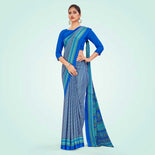 Blue Women's Premium Italian Silk Small Butty School Teacher Uniform Saree Blue Women's Premium Italian Silk Small Butty School Teacher Uniform Saree