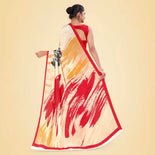 Orange and Red Women's Premium Italian Silk Digital Print Uniform Sarees for College With Blouse Piece