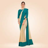 Beige and Bottle Green Women's Premium Silk Chiffon Plain Gaala Border Industrial Uniform Sarees With Blouse Piece Beige and Bottle Green Women's Premium Silk Chiffon Plain Gaala Border Industrial Uniform Sarees With Blouse Piece