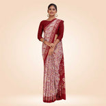 White and Maroon Women's Premium Italian Silk Paisley Print Staff Uniform Sarees With Blouse Piece  White and Maroon Women's Premium Italian Silk Paisley Print Staff Uniform Sarees With Blouse Piece