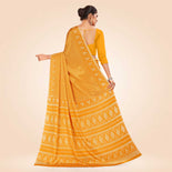 Yellow Women's Premium Silk Chiffon Ikat Print School Uniform Saree Yellow Women's Premium Silk Chiffon Ikat Print School Uniform Saree