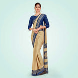 Beige and Navy Blue Women's Premium Italian Silk Small Butty Front Office Uniform Saree Beige and Navy Blue Women's Premium Italian Silk Small Butty Front Office Uniform Saree