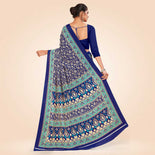 White and Navy Blue Women's Premium Italian Silk EverGreen School Uniform Sarees With Blouse Piece White and Navy Blue Women's Premium Italian Silk EverGreen School Uniform Sarees With Blouse Piece