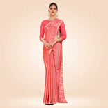 Peach Women's Premium Silk Chiffon Ikat Print Teachers Uniform Saree Peach Women's Premium Silk Chiffon Ikat Print Teachers Uniform Saree