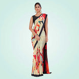 Peach and Navy Blue Women's Premium Italian Silk Digital Print Uniform Sarees for Institutions With Blouse Piece Peach and Navy Blue Women's Premium Italian Silk Digital Print Uniform Sarees for Institutions With Blouse Piece
