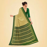 Leaf Green and Mustard Women's Premium Silk Chiffon Plain Gaala Border Teachers Uniform Saree Leaf Green and Mustard Women's Premium Silk Chiffon Plain Gaala Border Teachers Uniform Saree