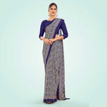 Navy Blue Women's Premium Italian Silk Ikat Print Jewellery Showroom Uniform Saree Navy Blue Women's Premium Italian Silk Ikat Print Jewellery Showroom Uniform Saree
