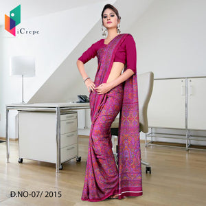 Magenta Women's Premium Italian Crepe Paisley Print Teachers Uniform Sarees With Blouse Piece