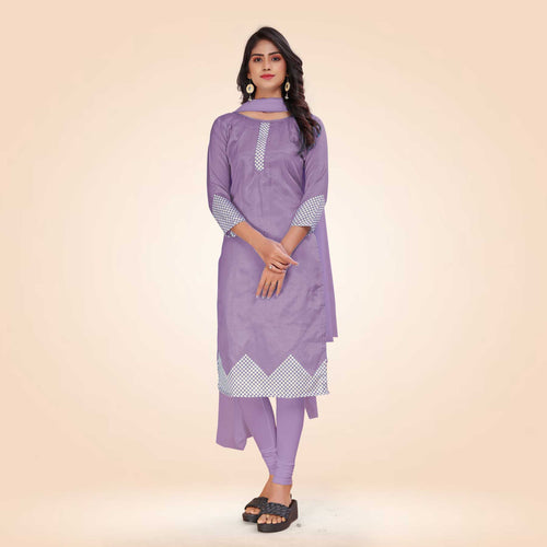 Navy Blue Women's Premium Mulberry Silk Plain Gaala Border Housekeeping Uniform Salwar Kameez