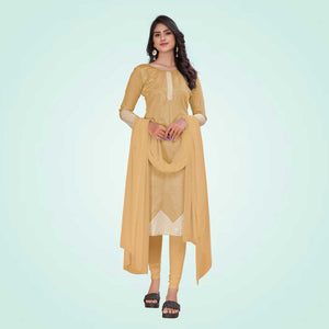 Beige Women's Premium Mulberry Silk Plain Gaala Border Office Uniform Salwar Kameez