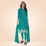 Navy Blue Women's Premium Mulberry Silk Plain Gaala Border Housekeeping Uniform Salwar Kameez