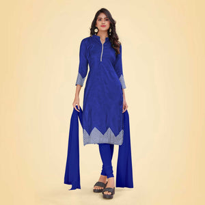 Navy Blue Women's Premium Mulberry Silk Plain Gaala Border Housekeeping Uniform Salwar Kameez