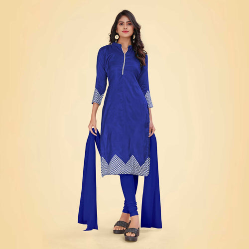 Sky Blue Women's Premium Mulberry Silk Plain Gaala Border SchoolUniform Salwar Kameez