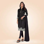 Black Women's Premium Mulberry Silk Plain Gaala Border Anganwadi Workers Uniform Salwar Kameez