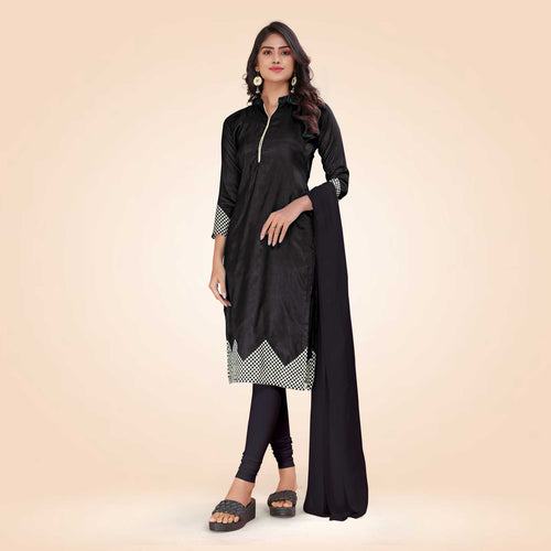 Navy Blue Women's Premium Mulberry Silk Plain Gaala Border Housekeeping Uniform Salwar Kameez