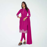 Rani Pink Women's Premium Mulberry Silk Plain Gaala Border Industrial Workers Uniform Salwar Kameez