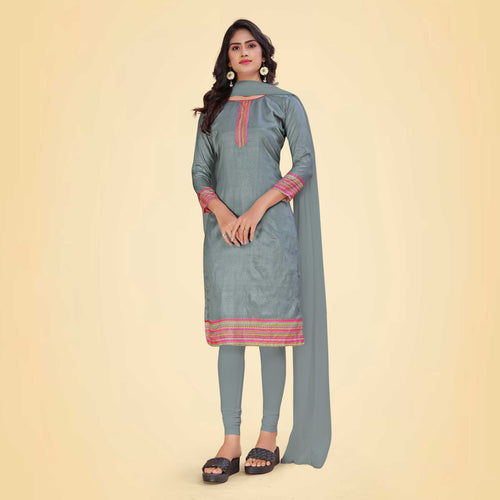 Pistachio Women's Premium Mulberry Silk Plain Gaala Border Teachers Uniform Salwar Kameez