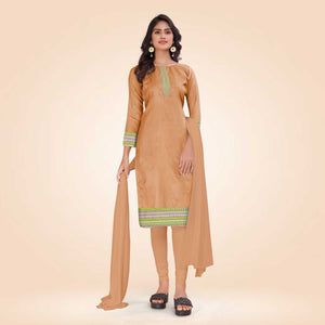 Beige Women's Premium Mulberry Silk Plain Gaala Border School Teacher Uniform Salwar Kameez