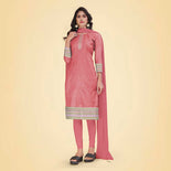 Rose Pink Women's Premium Mulberry Silk Plain Gaala Border Airline Uniform Salwar Kameez