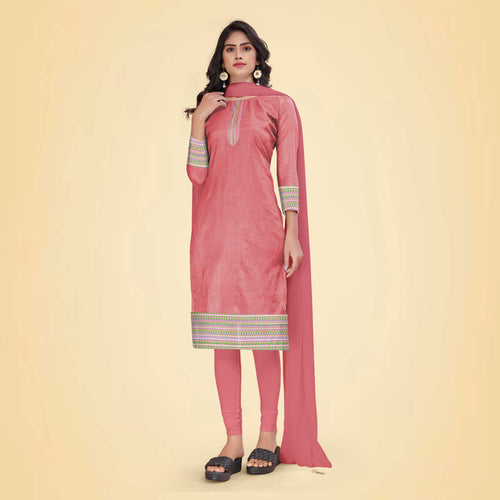 Orchid Pink Women's Premium Mulberry Silk Plain Gaala Border Air India Uniform Salwar Kameez