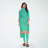 Turquoise Women's Premium Mulberry Silk Plain Gaala Border Taj Hotel Uniform Salwar Kameez