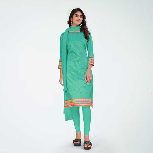 Pistachio Women's Premium Mulberry Silk Plain Gaala Border Teachers Uniform Salwar Kameez