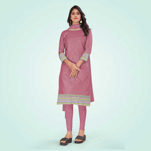 Orchid Pink Women's Premium Mulberry Silk Plain Gaala Border Air India Uniform Salwar Kameez