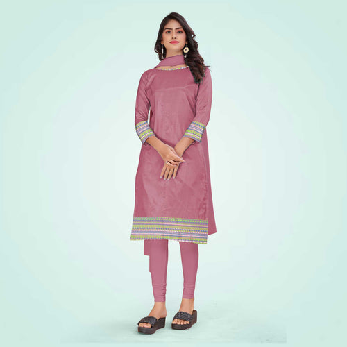 Grey Women's Premium Mulberry Silk Plain Gaala Border Factory Uniform Salwar Kameez