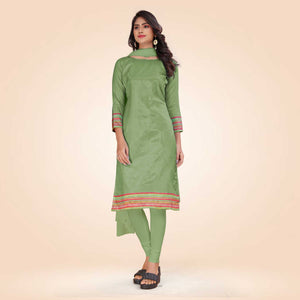 Pistachio Women's Premium Mulberry Silk Plain Gaala Border Teachers Uniform Salwar Kameez