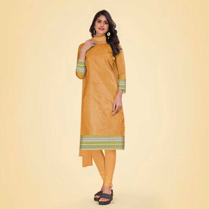 Yellow Women's Premium Mulberry Silk Plain Gaala Border Hospital Uniform Salwar Kameez