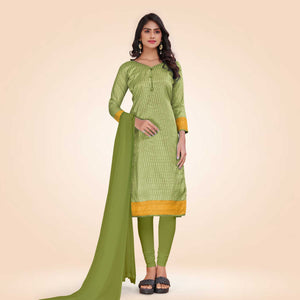 Moss Green and Yellow Women's Premium Mulberry Silk Small Butty Teachers Uniform Salwar Kameez