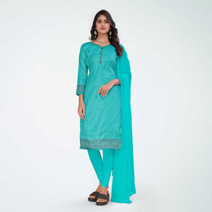 Turquoise and Grey Women's Premium Mulberry Silk Small Butty Students Uniform Salwar Kameez