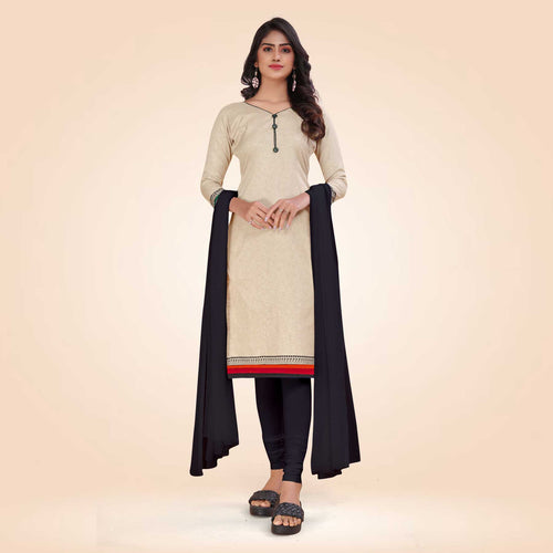 Beige and Black Women's Premium Manipuri Cotton Plain Gaala Border Anganwadi Workers Uniform Salwar Kameez