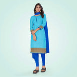 Sky Blue and Royal Blue Women's Premium Manipuri Cotton Plain Gaala Border School Teacher Uniform Salwar Kameez