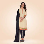 Beige and Black Women's Premium Manipuri Cotton Plain Gaala Border Catering Uniform Salwar Kameez