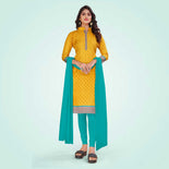 Yellow and Turquoise Women's Premium Manipuri Cotton Small Butty Teachers Uniform Salwar Kameez