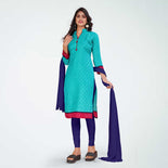 Aqua Blue and Pink Women's Premium Manipuri Cotton Small Butty Receptionist Uniform Salwar Kameez