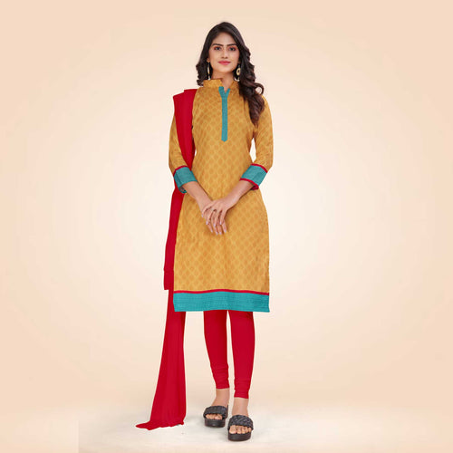 Beige and Turquoise Women's Premium Manipuri Cotton Small Butty Workers Uniform Salwar Kameez