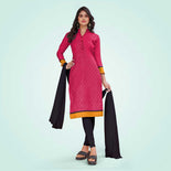 Rani Pink and Yellow Women's Premium Manipuri Cotton Small Butty Student Uniform Salwar Kameez