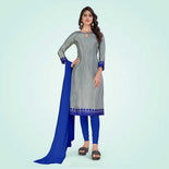 Pistachio and Peacock Blue Women's Premium Silk Chiffon Plain Gaala Border Receptionist Uniform Salwar Kameez