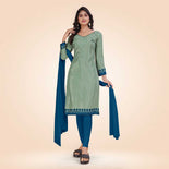 Grey and Navy Blue Women's Premium Silk Chiffon Plain Gaala Border Jewellery Showroom Uniform Salwar Kameez